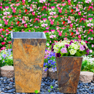 pedra de granito exterior quadrados vasos de flores plantador
