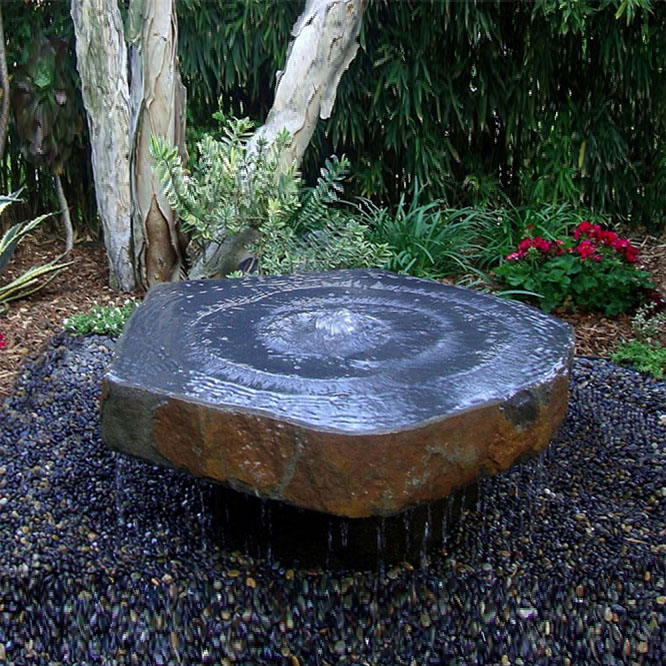 0306-0160 Large Dancing Water Plate Design Basalt Stone Water Fountain