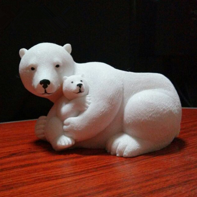 0407-0279 Hand Carved White Color Resin Bear Sculpture Candle Holder_副本