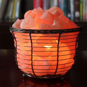 Natural Himalayan Salt Wire Mesh Basket Vase Lamp with Cord, Light Bulb