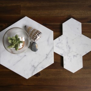 Custom White Hexagon Carrara Marble Coasters