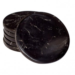 Black Marble Stone Coasters – Polished Coasters – (10 cm) in Diameter
