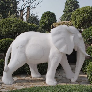 White Marble Elephant Sculpture – Hand-Carved Garden Decor for Luxury Landscaping