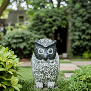 Granite Owl Statue Greenery-Themed Outdoor Statuary Art