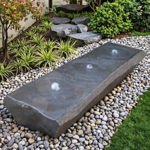 Long-Shaped Basalt Outdoor Garden Fountain with 3 Sprayers Water Feature