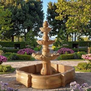 Natural Stone Tiered Marble Fountain Earthy Toned Outdoor Water Decor