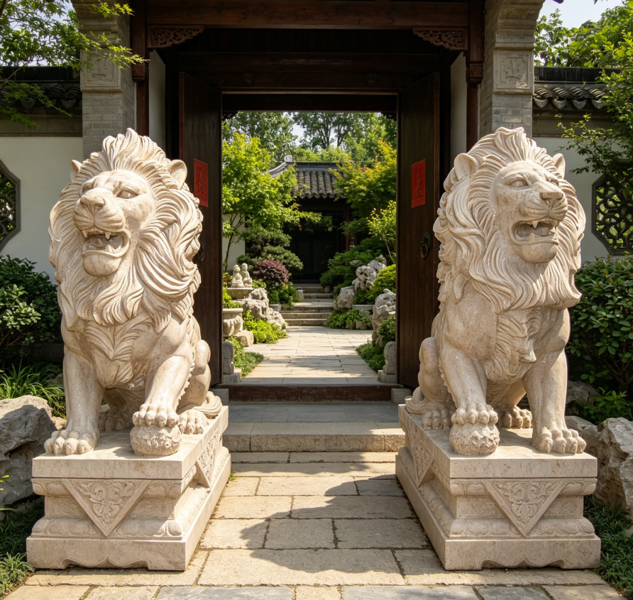 Stone Lions: Exquisite Chinese Stone Carvings Carved with Traditional Craftsmanshi
