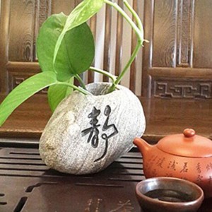 Small indoor rock stone flower pot