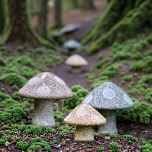 Antique Outdoor Hand Carved Granite Mushroom Sculpture