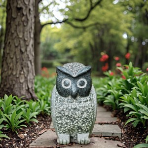 Granite Owl Statue Greenery-Themed Outdoor Statuary Art