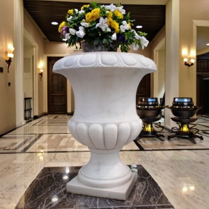 White Ornate Marble Decorative Flower Pot