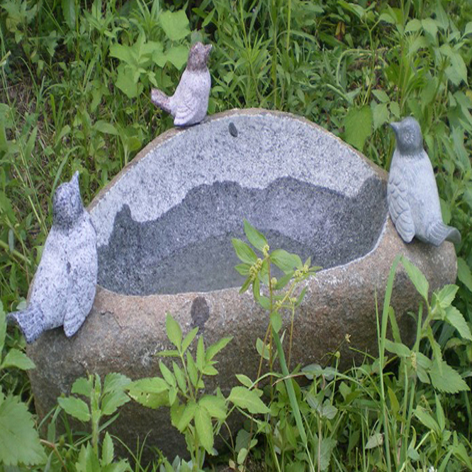 8 Year Exporter Massage Stone -
 Round cobble stone birdbath with bird statue decor – Magic Stone