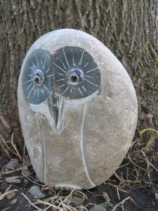 Cobble stone owl statue