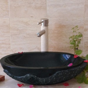أحواض مطبخ من الحجر الجيري الأسود على شكل بيضاوي