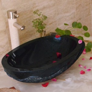 Black oval shape limestone kitchen basin sinks