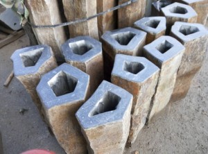 Triple basalt stone column fountains