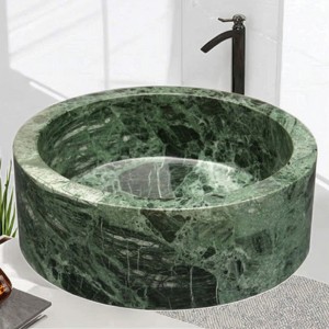 Green Marble Cylindrical Above-Counter Vessel Sink