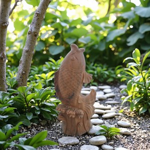 Sunset glow red Stone Fish Statue, Natural Garden Landscape Decoration