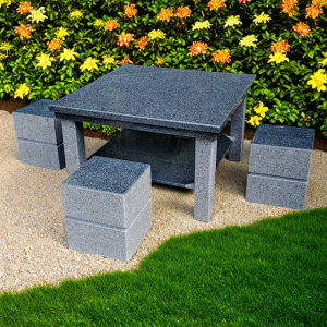 Square black granite outdoor table and chairs set