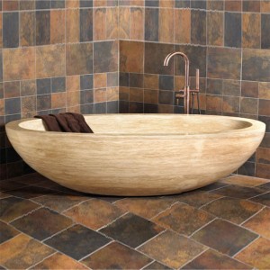 Oval Shape Brown Stone Freestanding Bathtub