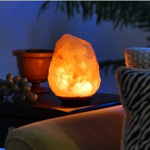 Himalaia natural artesanal de 7 "a 8", lâmpada de sal de 6-8 libras em base de madeira