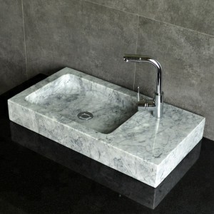 Rectangle white marble stone vessel sink