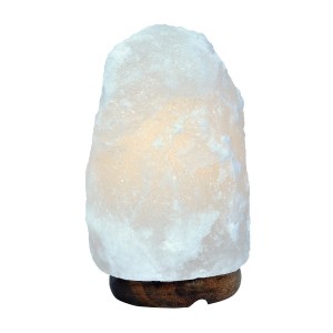 Lampe au sel naturel de l'Himalaya Vitamine de l'air - Lampe au sel blanc, base en bois naturel, fil électrique et ampoule