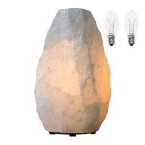 Lampe au sel naturel de l'Himalaya Vitamine de l'air - Lampe au sel blanc, base en bois naturel, fil électrique et ampoule