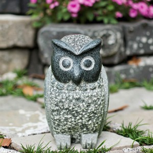 Granite Owl Statue Greenery-Themed Outdoor Statuary Art