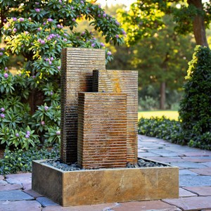 Indoor-Outdoor Home Garden Patio Decor Carved Black Granite Stone Water Feature Fountain Ornament for Yard Deck