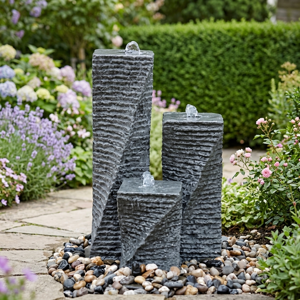 Timeless Serenity: Granite Fountain as the Heart of Modern Garden Landscapes