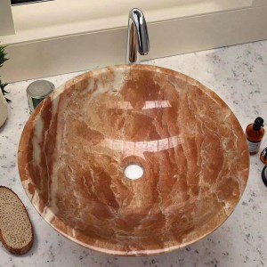 Brown Veined Marble Vessel Sink for Luxury Bathrooms