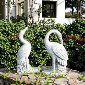 Natural Granite Crane Pair Sculpture Elegant Stone Garden Product
