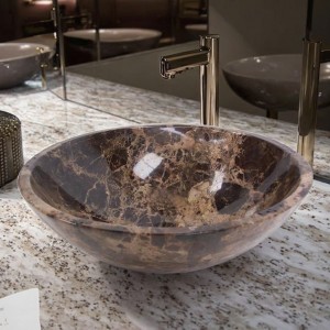 Luxury Polished Marble Vessel Sink with Natural Veins