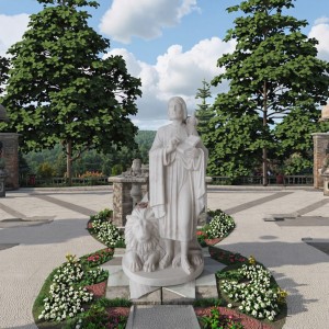 Sacred White Marble Jesus with Lion Statue – Handcrafted Stone Ornament for Spiritual Settings