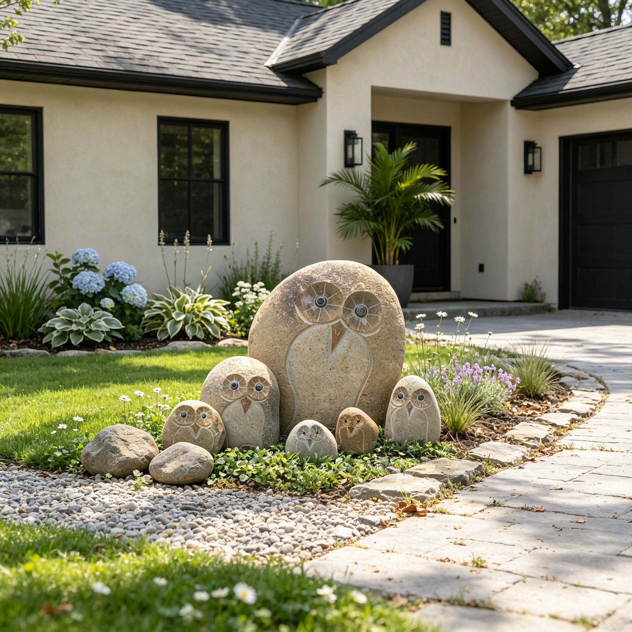 Natural Raw Stone Owl Sculpture