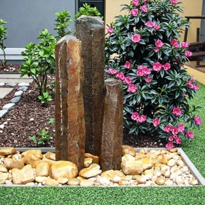 3 pieces semi-polished basalt column water fountain set