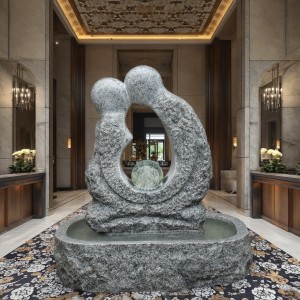 Custom Size Square Granite Indoor Waterfall Fountain Hand Carved Stone Garden Product for Hotel Interiors
