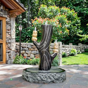 Natural Stone Dark Grey Garden Water Feature Fountain Outdoor Granite Courtyard Accent for House Exterior