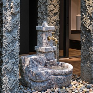 Small Modern Grey Indoor Water Fountain with Granite Windmill for Home or Hotel Garden Decor