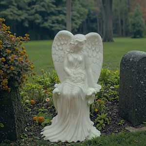 Natural White Marble Sculpture Tombstone with Standing Angel Statue