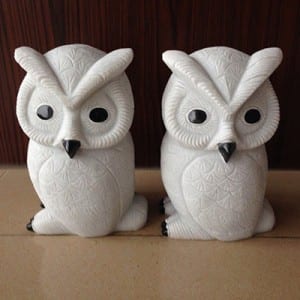 Decorative white owl figurines sculpture