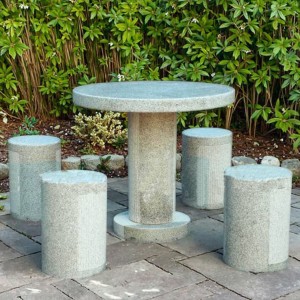 Dark Grey Granite Polished Modern Design Natural Stone Table & Bench