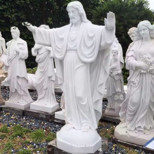 Hand-Carved White Marble Jesus Statue with Open Arms – Ideal for Church & Home Altar