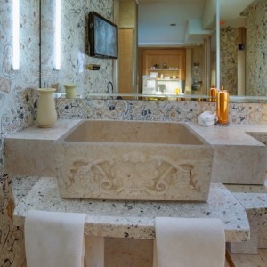 Beige Marble Single Vessel Sink for Bathroom Vanity