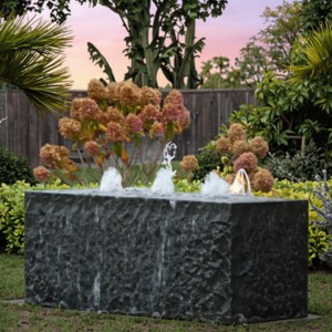 Modern Sleek Basalt Column Fountain Outdoor Water Feature for Gardens