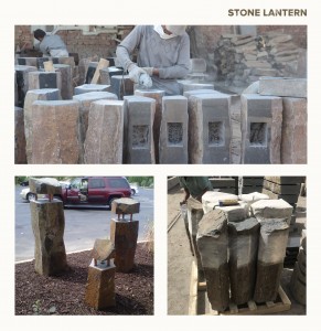 Carved Face Basalt Stone Lantern for Gardens