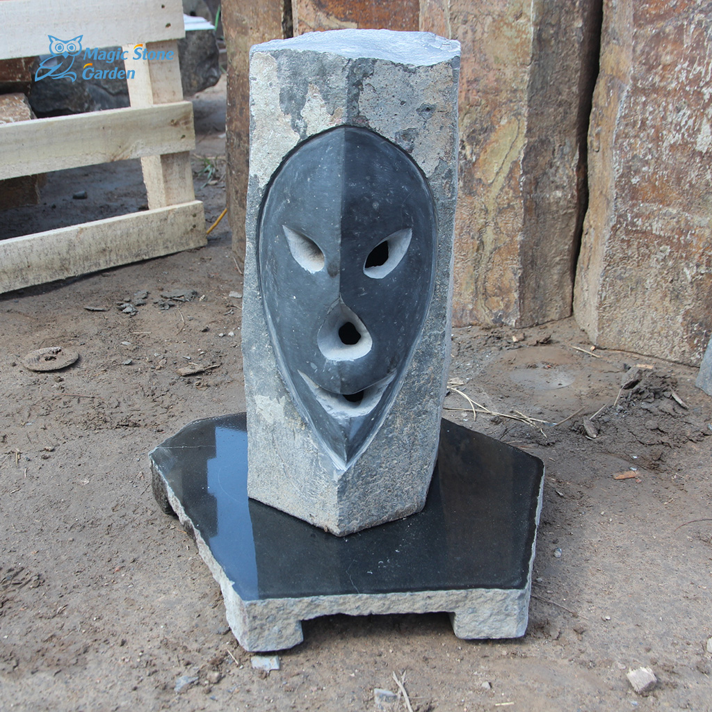 Carved Face Basalt Stone Lantern for Gardens Featured Image