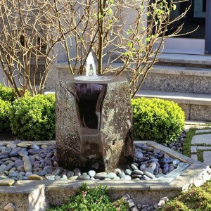 Handcrafted Rustic Basalt Water Column Fountain Outdoor Elegant Water Feature for Backyard