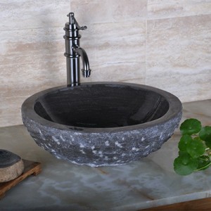 Free sample for Fountain Water Feature -
 Black granite solid surface stone sink for bathroom decor – Magic Stone